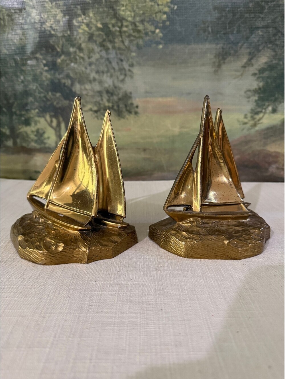 Pair of Brass Sailboat Bookends